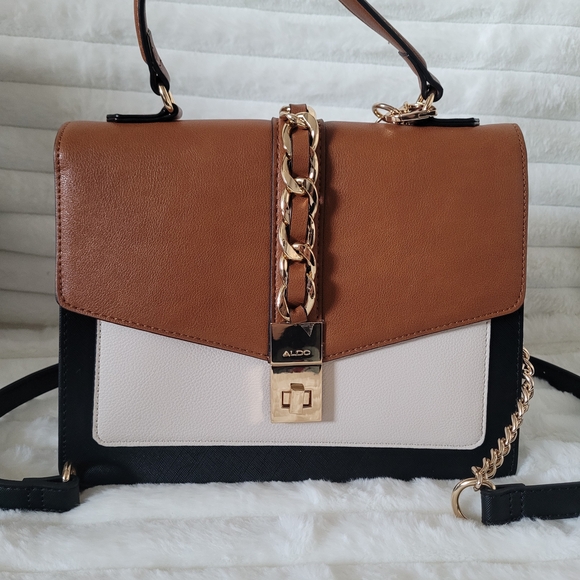 Aldo Handbags - NWOT- Aldo CAILLA Brown and White Crossbody Bag with Gold Accents